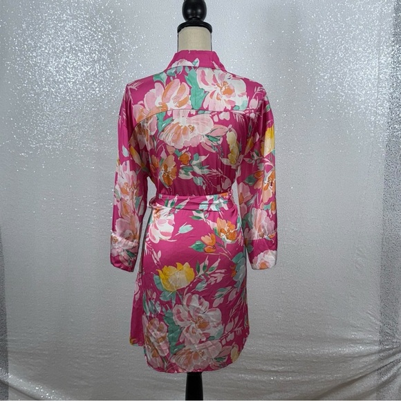 Zara Vibrant Satin Floral Women's collared button down shirt dress Large - Picture 4 of 15